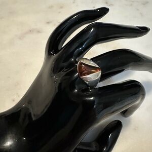 Vintage Geometric Baltic Amber Sterling Silver Ring Size 7